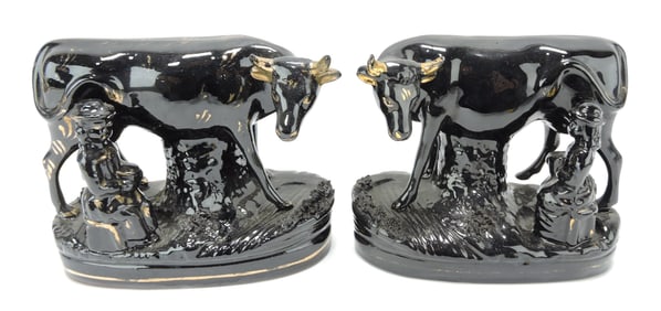 Staffordshire Jackfield pair of cow