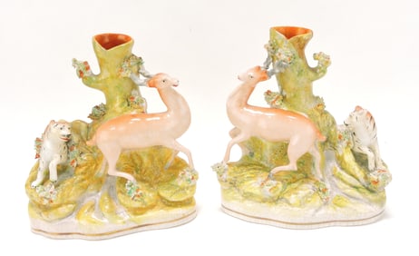 Staffordshire pair of deer and tiger