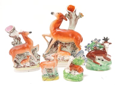 Staffordshire lot of 5 deer figures,