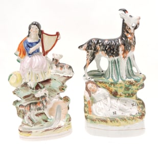 Staffordshire lot of 2 figures with goats,