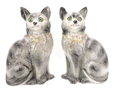 Staffordshire pair of cat figures, 12"