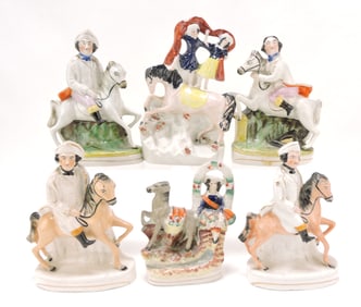 Staffordshire lot of 6 equestrian figures,