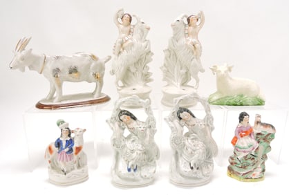 Staffordshire lot of 8 sheep and goat