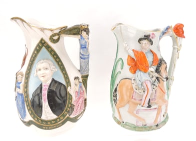Staffordshire lot of 2 molded jugs,