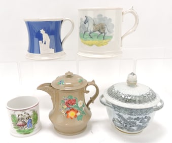 Lot of 5 soft paste wares, 3" to 5"