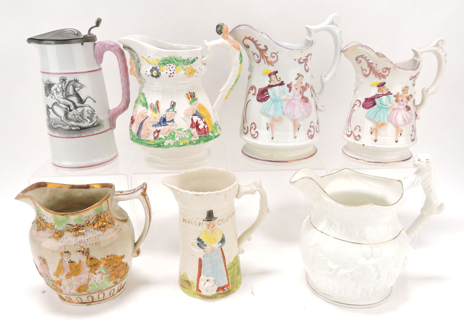 Lot of 7 English jugs, 8" to 9 1/2", (1 of 1)