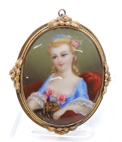 Antique porcelain lady portrait brooch/