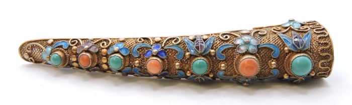 Enameled and jeweled finger brooch,