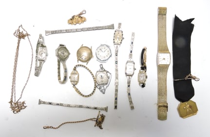 Lot of wristwatches, chains, and fobs,