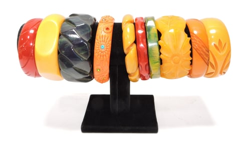 Bakelite style lot of 10 carved/shaped