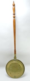Brass bed warmer with wooden handle,