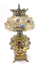 Fine brass table lamp with jeweled