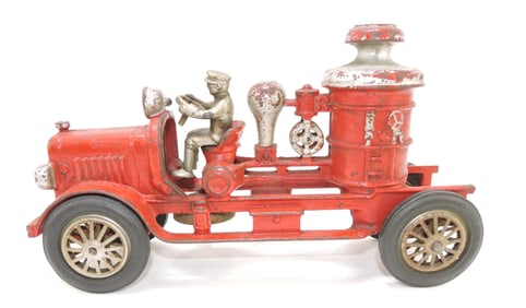 Cast iron fire engine with driver,