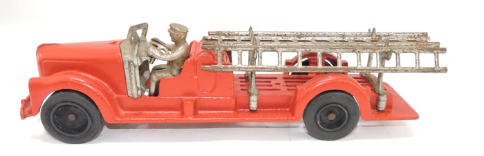 Cast iron ladder fire truck, 13 1/2"