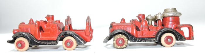 Cast iron lot of 2 firetrucks, 4"