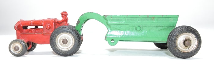 Arcade cast iron tractor and grader,