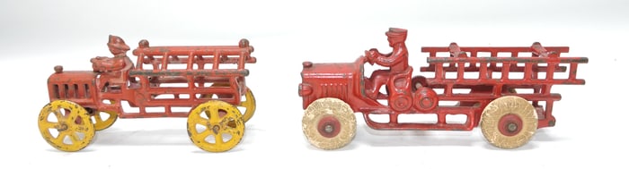 Cast iron lot of 2 fire trucks, 5" and