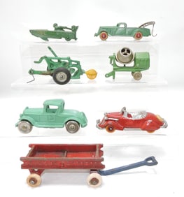 Cast iron lot of 7 toys: speedboat,