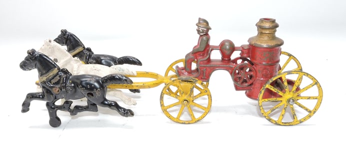 Cast iron horse drawn fire truck,