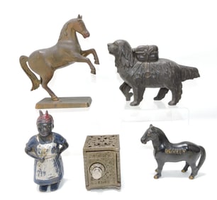 Cast iron lot of 5 still banks:
