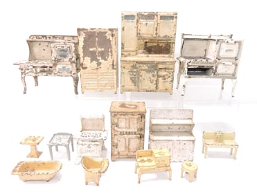 Cast iron lot of 14 pcs of doll furniture,