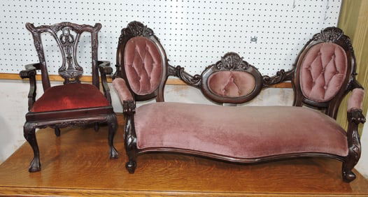 Child's Victorian settee and arm chair