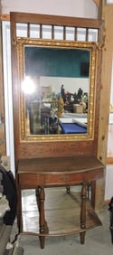 Oak hall tree with mirrors, 84"h,