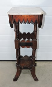 Walnut fern stand with marble top,