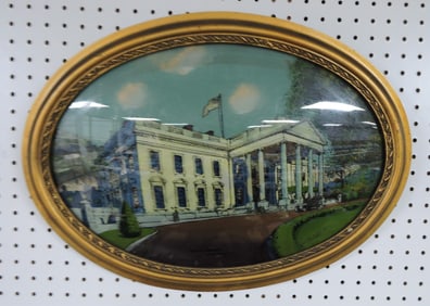 Oval reverse painting on glass