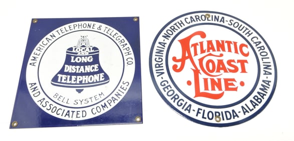 Lot of 2 porcelain single sided signs,