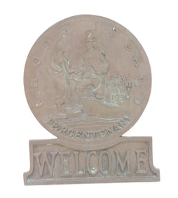 Bronze building plate 'Welcome,