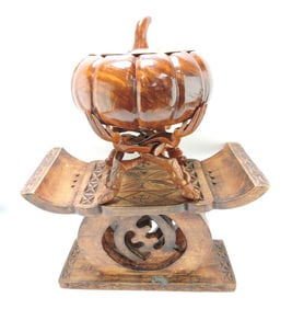 Wood Oriental stool and wooden