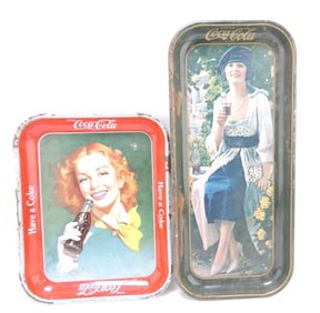 Lot of 2 Coca Cola trays, some losses/
