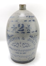 Salt glaze stoneware 2 gallon jug,