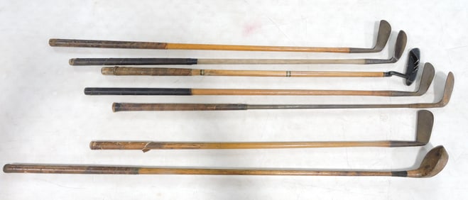 Lot of 7 wood shaft (one metal) vintage golf