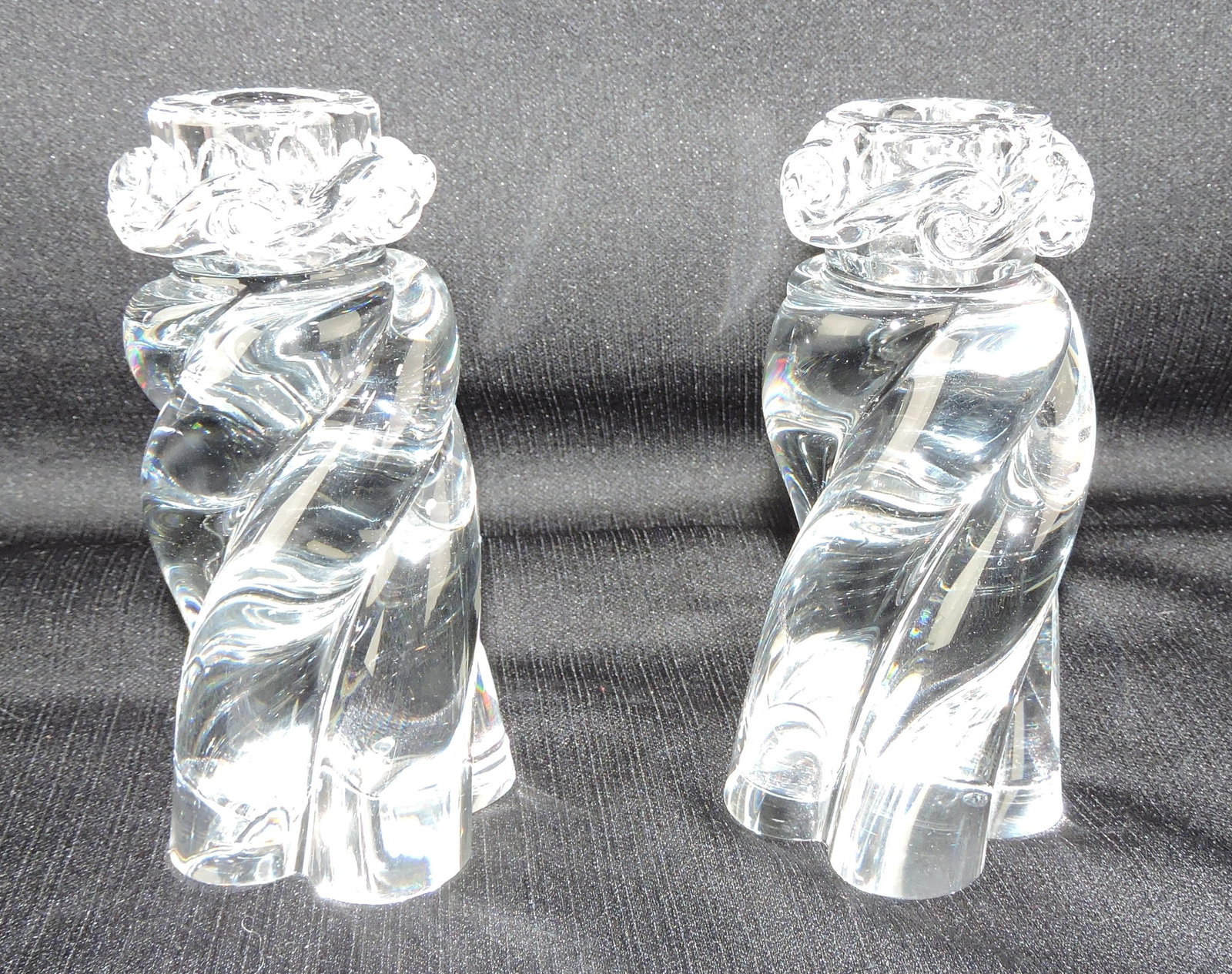 Baccarat pair of crystal candle holders,: 6 1/4"