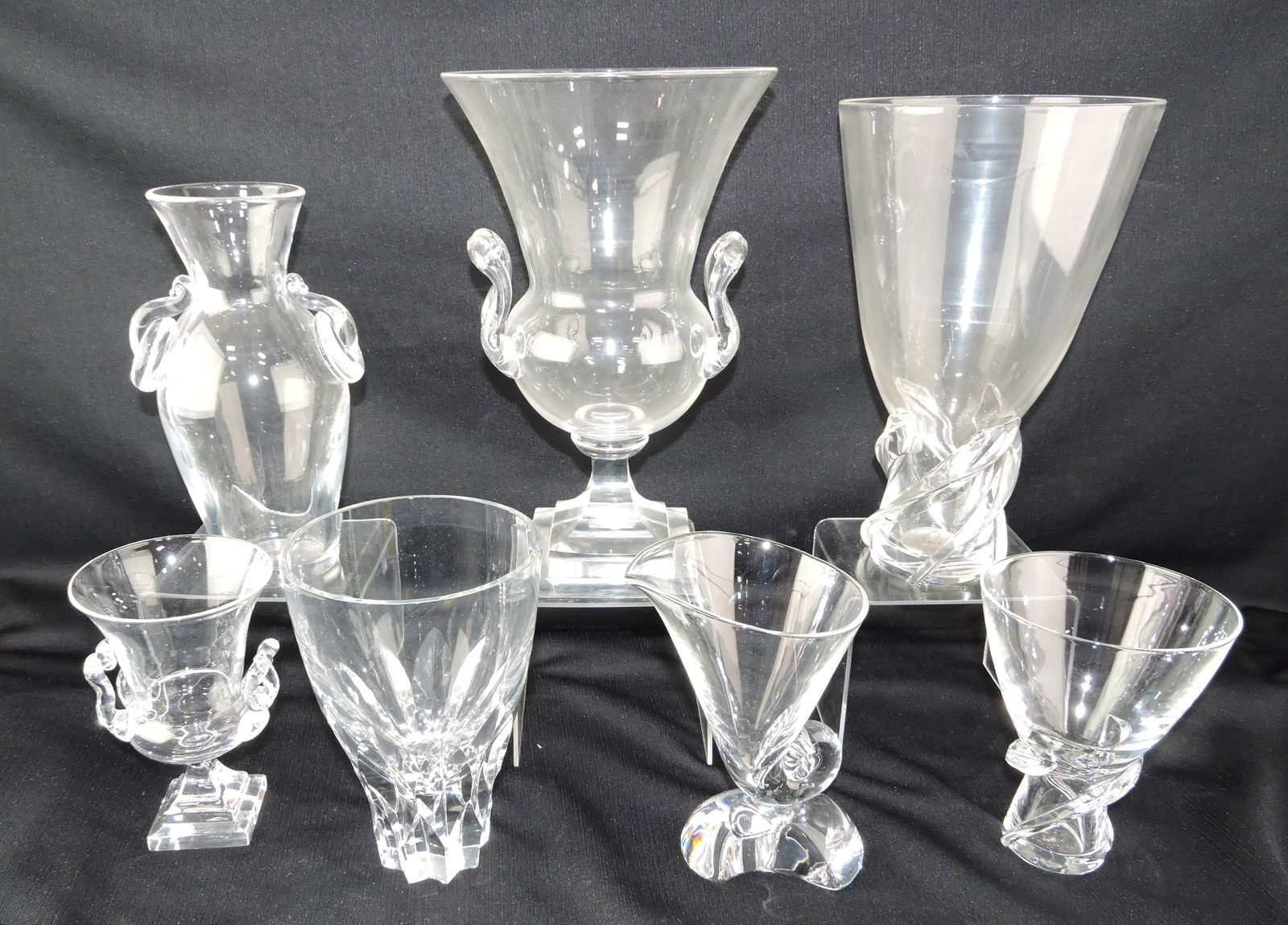 Steuben crystal lot of 7 vases,: 6 3/4" to 12"