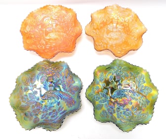 Carnival glass lot of 4 peacock and
