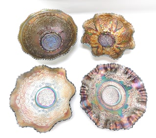 Blue carnival glass lot of 4 bowls,