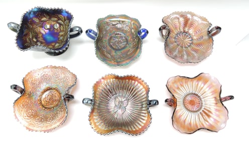 Carnival glass lot of 6 two handled