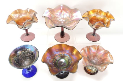 Carnival glass lot of 6 comports,