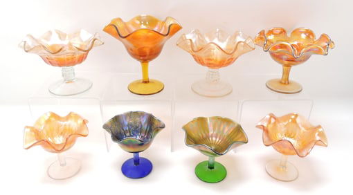 Carnival glass lot of 8 comports,