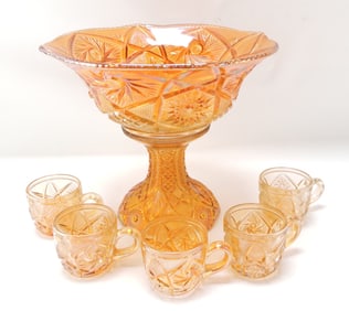 Marigold carnival glass two piece