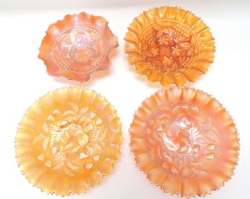Marigold carnival glass lot of 4 bowls,