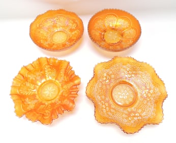 Marigold carnival glass lot of 4 bowls,