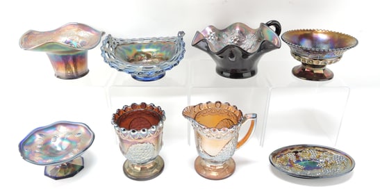 Carnival glass lot of 8 pieces,