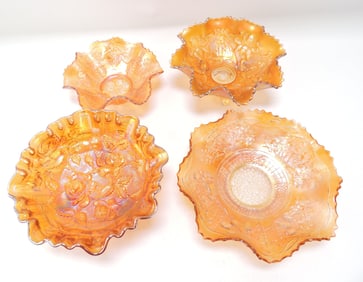 Marigold carnival glass lot of 4 bowls,