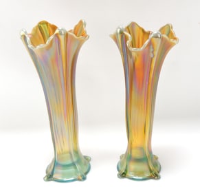 Aqua opalescent pair of carnival glass