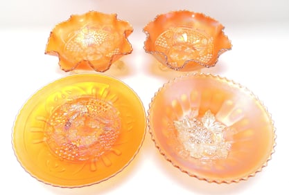 Marigold carnival glass lot of 4 bowls,