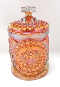 Marigold carnival glass humidor, 8"